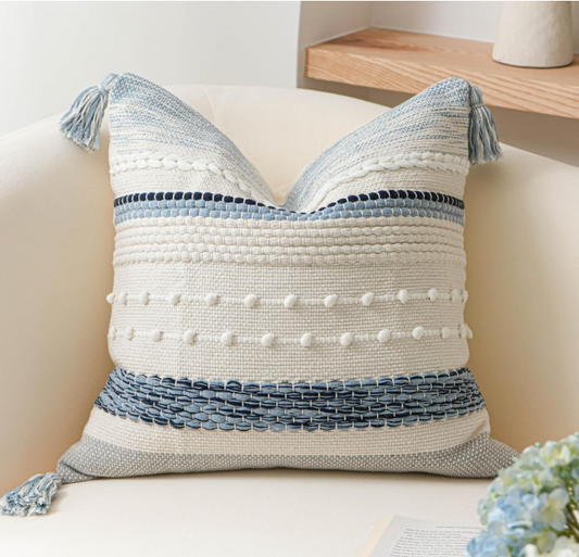 Boho Coastal Blue Throw Pillow 20 x 20"