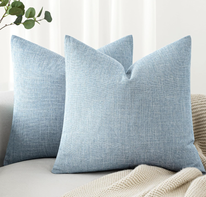 Decorative Throw Pillow - Burlap Linen Light Blue