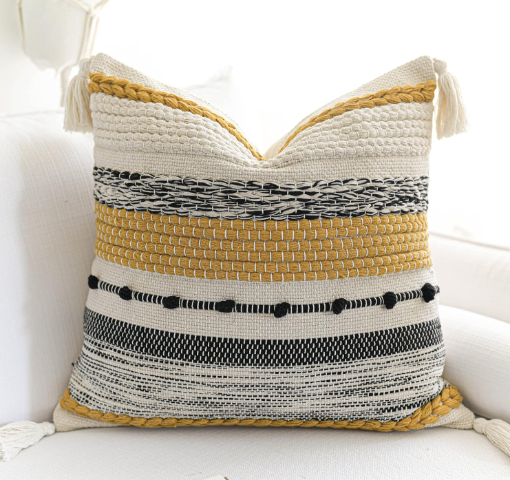 Boho Yellow Mustard Throw Pillow 20 x 20"