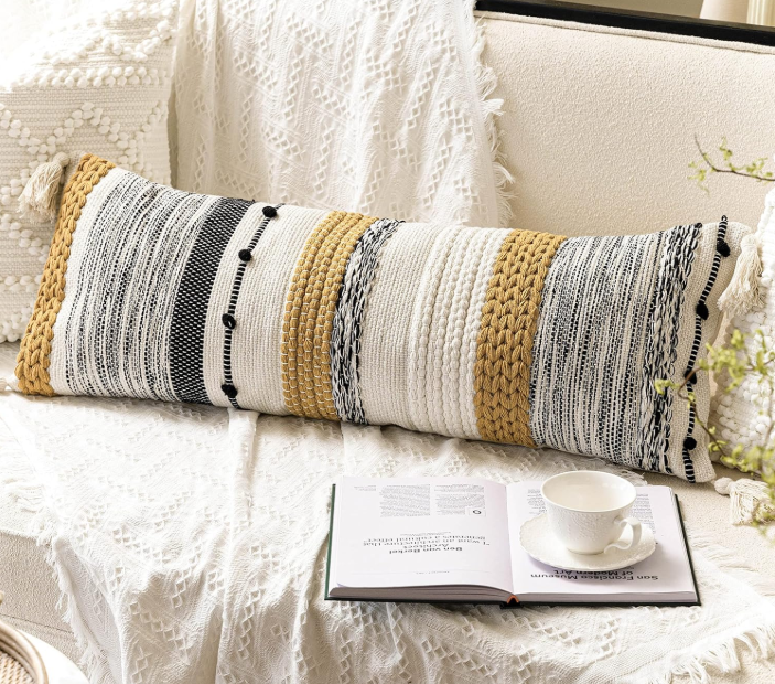 Yellow Mustard Long Lumbar Throw Pillow