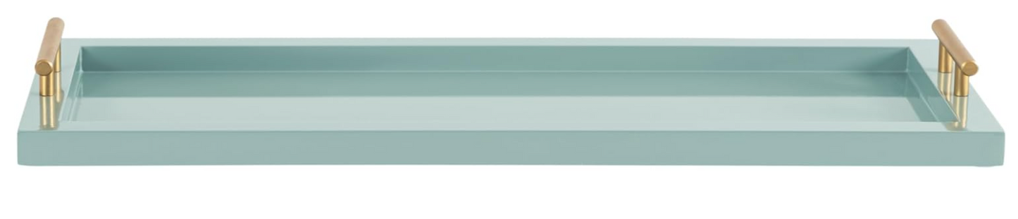 Rectangle Narrow Tray Blue With Gold Handles