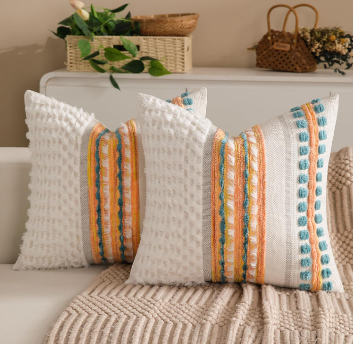 Boho Decorative Chenille Tufted Pillow 18"
