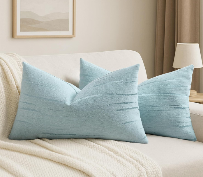 Light Blue Textured Throw Pillow 12 x 20"