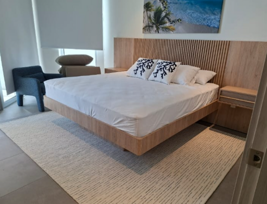 Custom Floating Bed With Nightstands and Panel