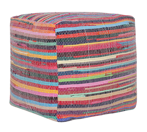 Hand-Made Cotton Striped Pouf 18"
