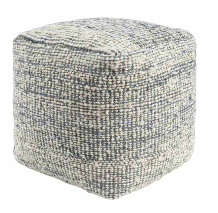 Hand-Woven Wool Blend Pouf 18"