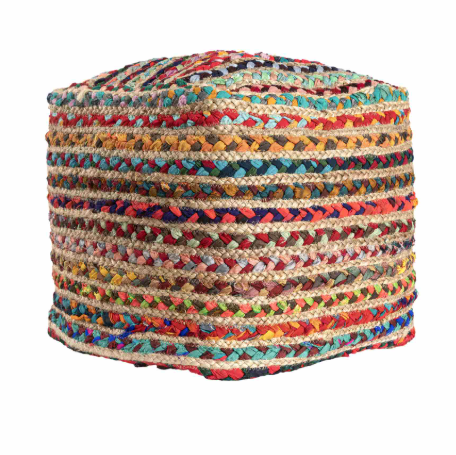 Hand-Woven Multi Color Pouf 18"