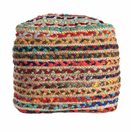 Hand-Woven Multi Color Pouf 18"