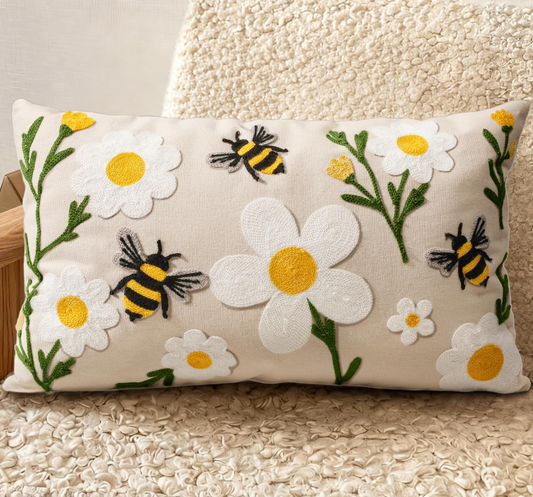 Embroidered Throw Pillow Flower 12 x 20"