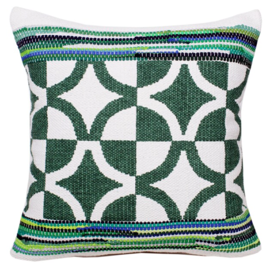 Hand Woven Diamond Green Pillow 20"