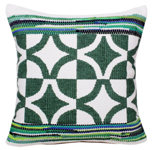 Hand Woven Diamond Green Pillow 20"