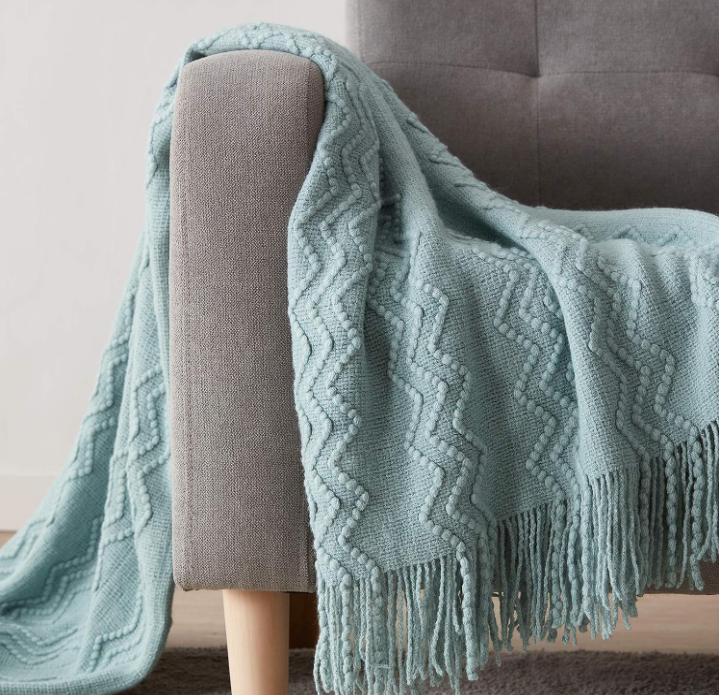 Boho Knitted Aqua Throw Blanket 50 x 90"