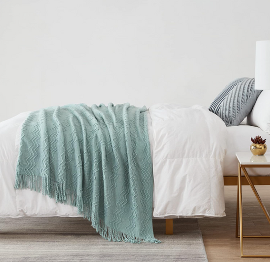 Boho Knitted Aqua Throw Blanket 50 x 90"