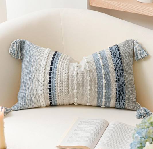 Decorative Coastal Blue Lumbar Pillow Cotton