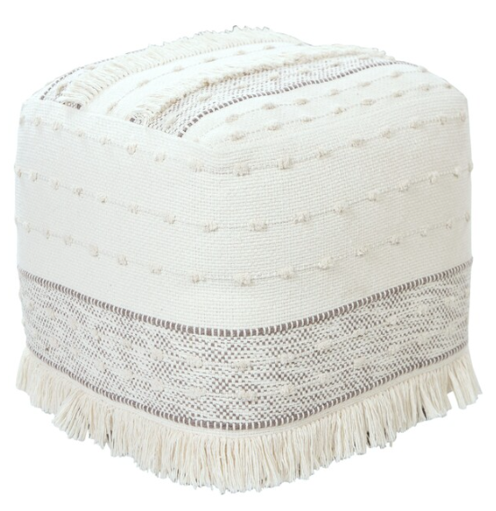 Hand-Made 100% Cotton Farmhouse Beige Pouf 18"