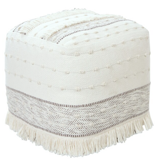 Hand-Made 100% Cotton Farmhouse Beige Pouf 18"