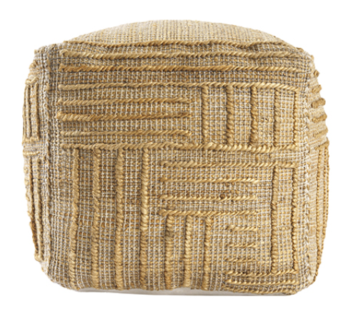 Hand Woven Jute Cotton Pouf 18"