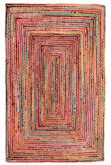 Hand Braided Jute Cotton Chindi Rug Multi