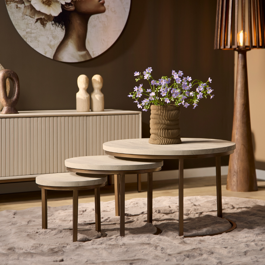 Madison Coffee Table Set Sand Mango Wood 70 cm